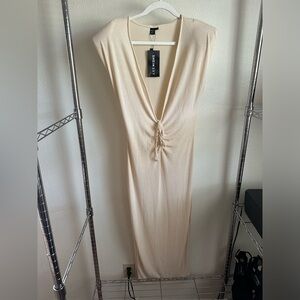 SHEIN SXY Cream Ribbed Midi Dress.